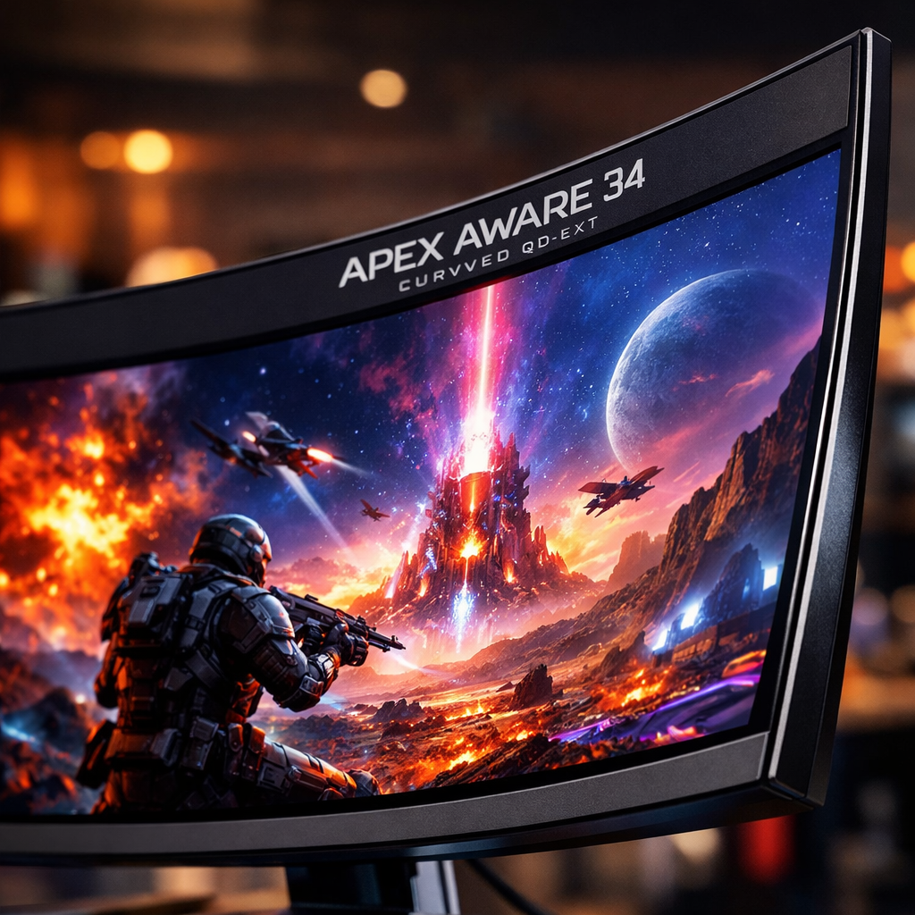 Apex Aware 34 Curved QD-OLED Gaming Monitor — close_up