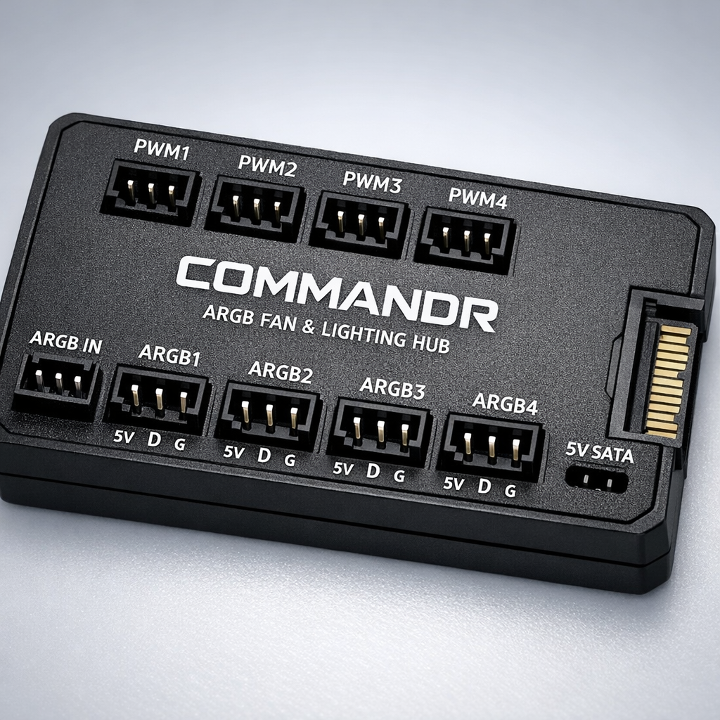 Commandr ARGB Fan and Lighting Hub — detailed close-up