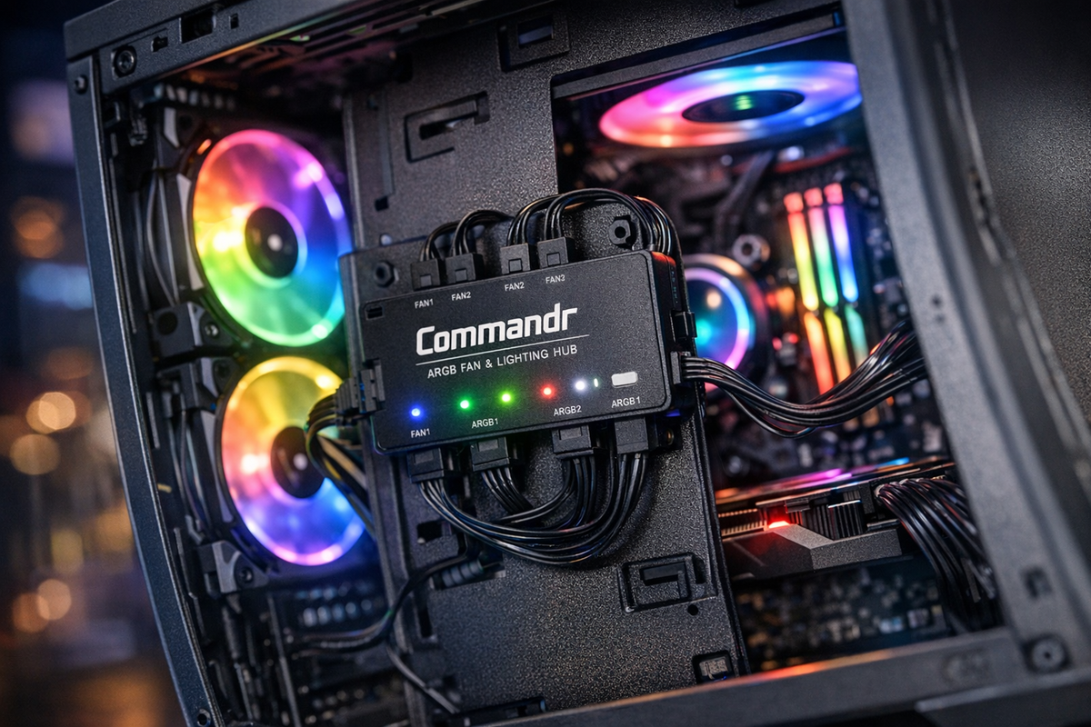 Commandr ARGB Fan and Lighting Hub — lifestyle shot