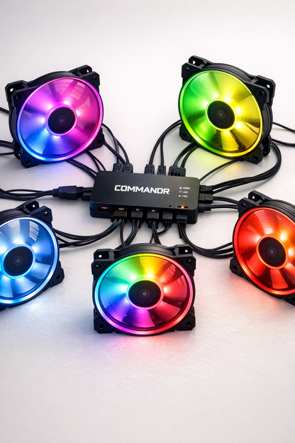 Commandr ARGB Fan and Lighting Hub — group shot