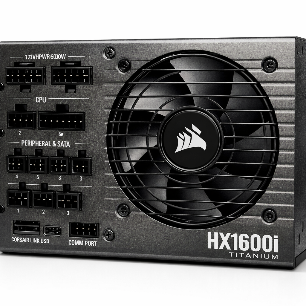 HX1600i Titanium Power Supply — detailed close-up shot