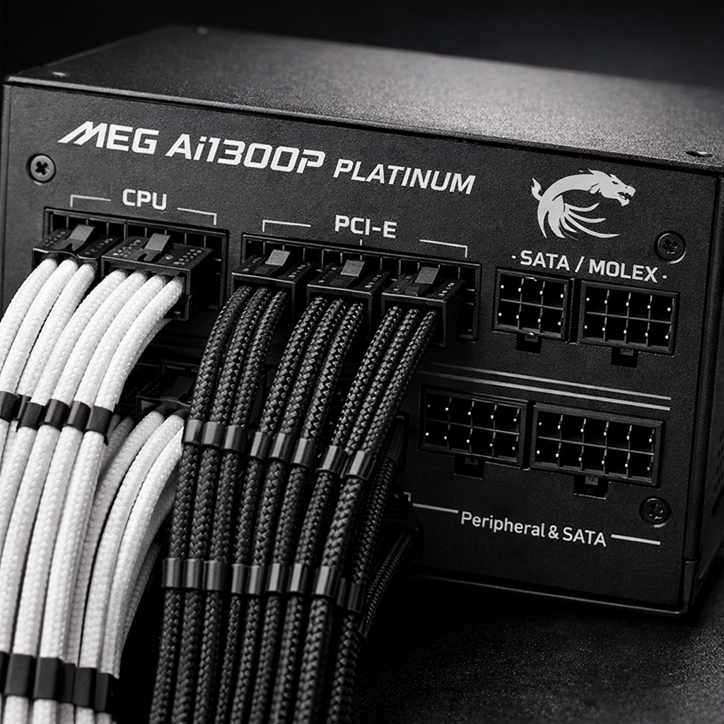 MEG Ai1300P Platinum Power Supply — Detailed Close-Up