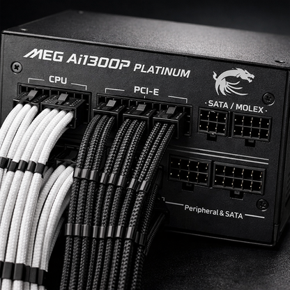 MEG Ai1300P Platinum Power Supply — Detailed Close-Up