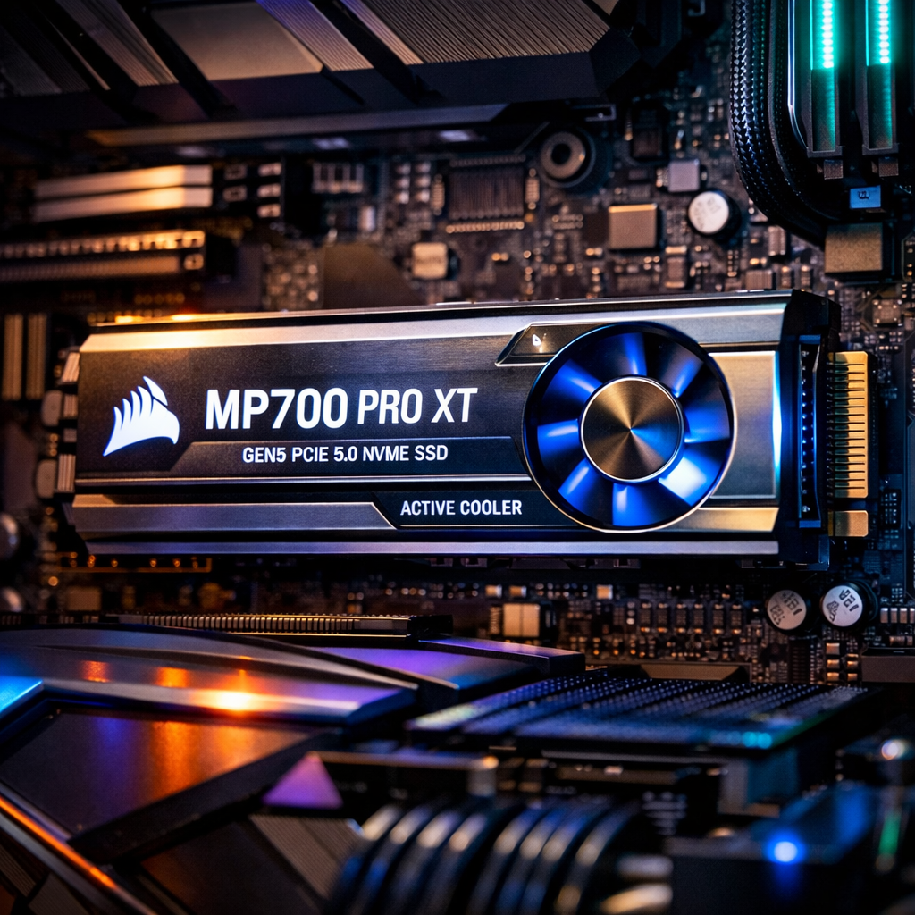 MP700 Pro XT Gen5 SSD with Active Cooler — in situ