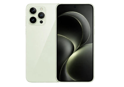 Smartphone showing front and back on a white background