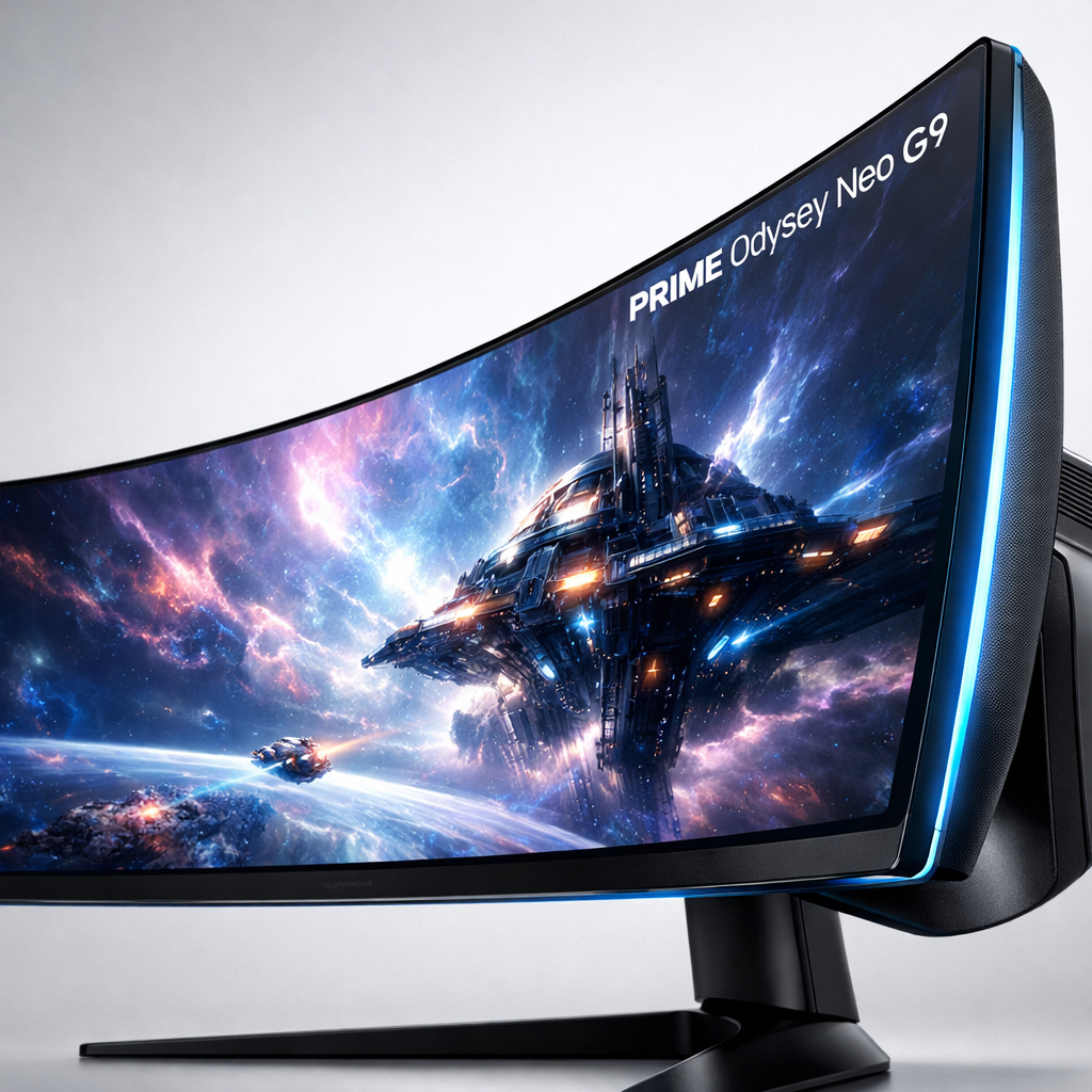 Prime Odyssey Neo G9 Ultrawide Monitor — angled product shot