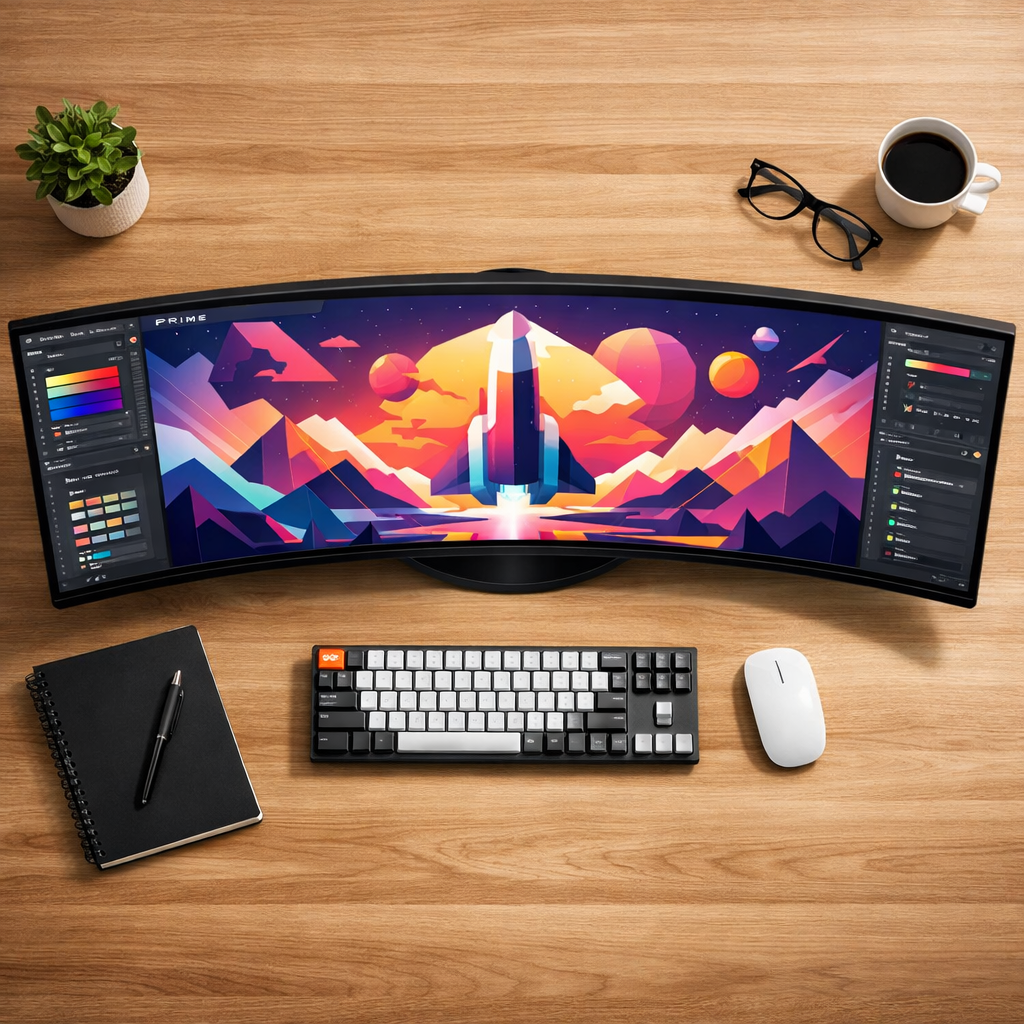 Prime Odyssey Neo G9 Ultrawide Monitor — creative angle shot