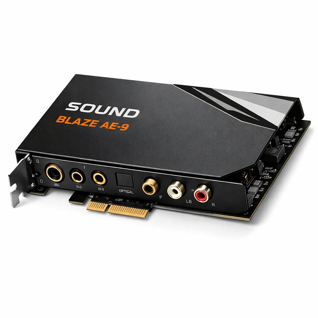 Sound Blaze AE-9 PCIe Sound Card — angled