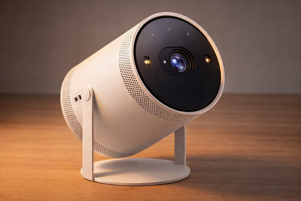 The Freestyle 2nd Gen Portable Smart Projector — angled view